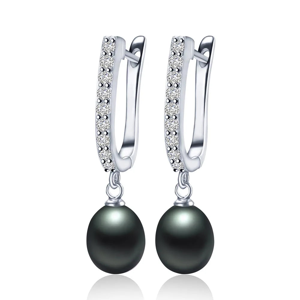 Lustrous Pearl Drop Earrings with Sparkling Cubic Zirconia in Sterling Silver